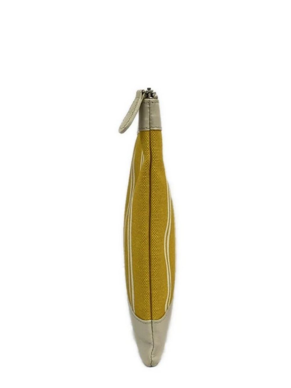 BALENCIAGA Navy Clip M 420407 Yellow White Cream Canvas Leather Clutch Bag - Picture 2 of 14
